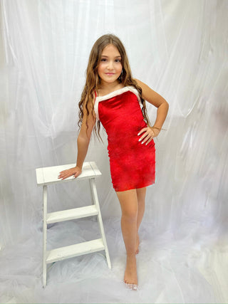 Tween Santa Dress Faux Fur in Red Velvet