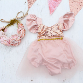 Carrie Rose Gold Blush Birthday Belle Tutu Sparkle Romper