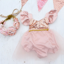 Load image into Gallery viewer, Carrie Rose Gold Blush Birthday Belle Tutu Sparkle Romper
