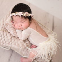 Load image into Gallery viewer, Ivory Feather Newborn Outfit with Ruffles
