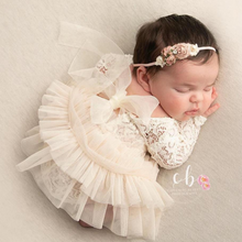 Load image into Gallery viewer, Ivory Knit Romper &amp; Tutu Skirt Newborn Outfit
