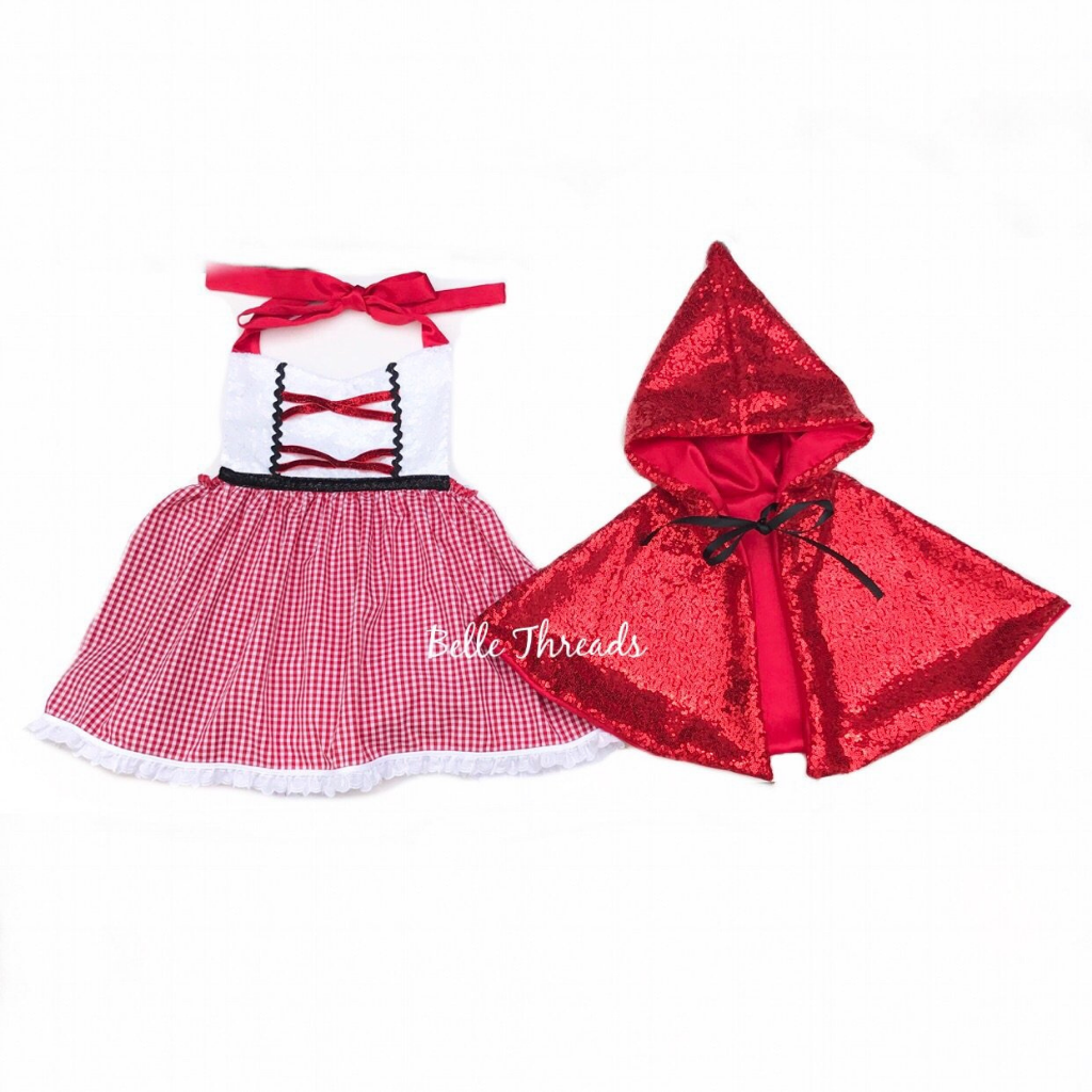 Little Red Riding Hood Sparkle Romper Tutu Dress with Cape