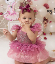 Load image into Gallery viewer, Bejeweled Mauve Tutu Romper
