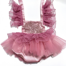 Load image into Gallery viewer, Bejeweled Mauve Tutu Romper
