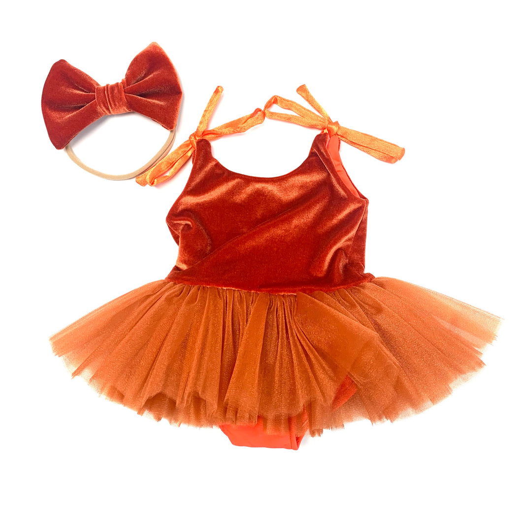 Pumpkin Spice Plush Velvet Petite Tutu Dress