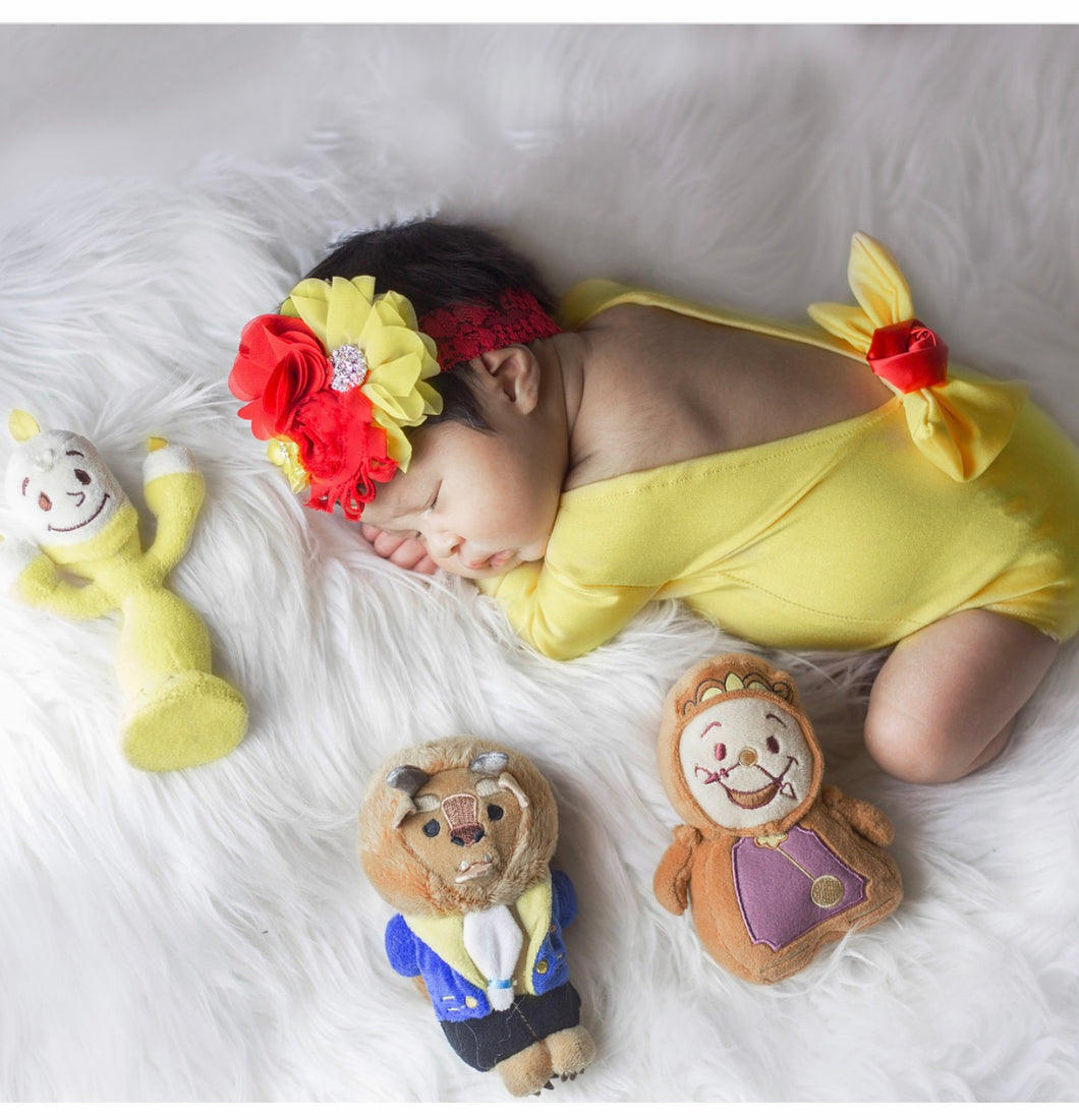 Royal Baby Princess - Bow & Rose Yellow Belle Princess Romper