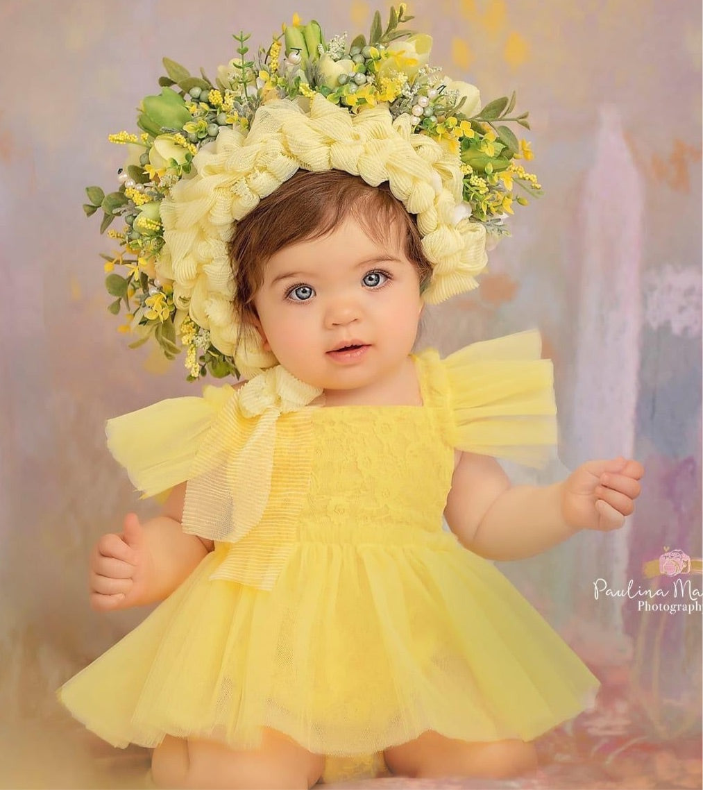 Yellow Lace Cake Smash Tutu Romper